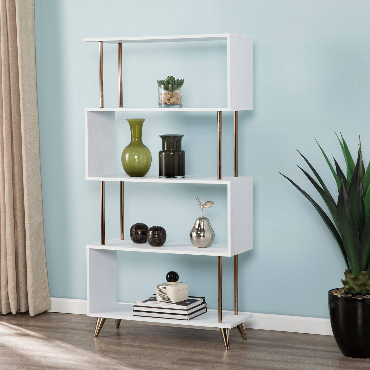 White and Champagne 4 Shelf Bookcase Y168