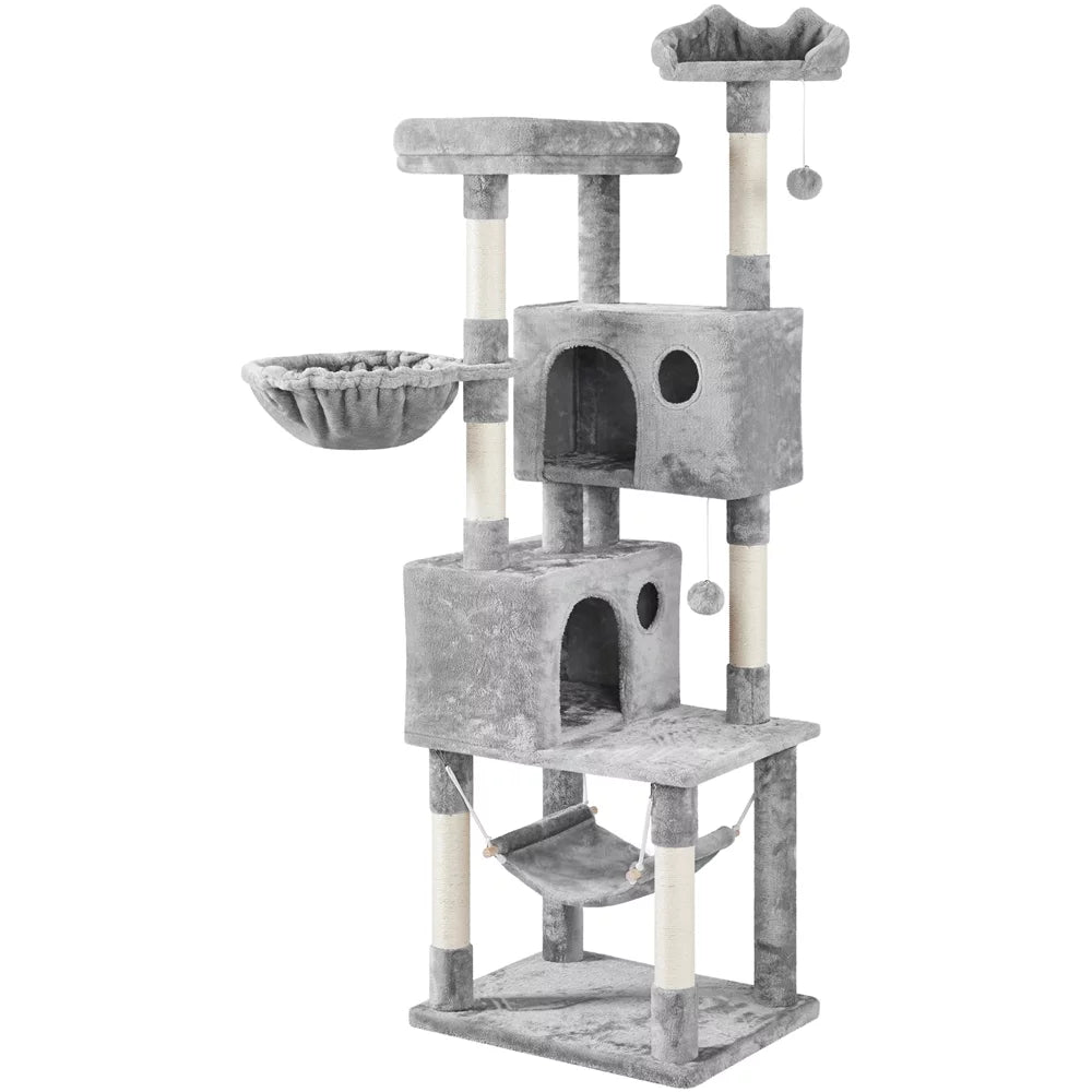 Light Gray Multilevel Cat Tree with 2 Condos O248