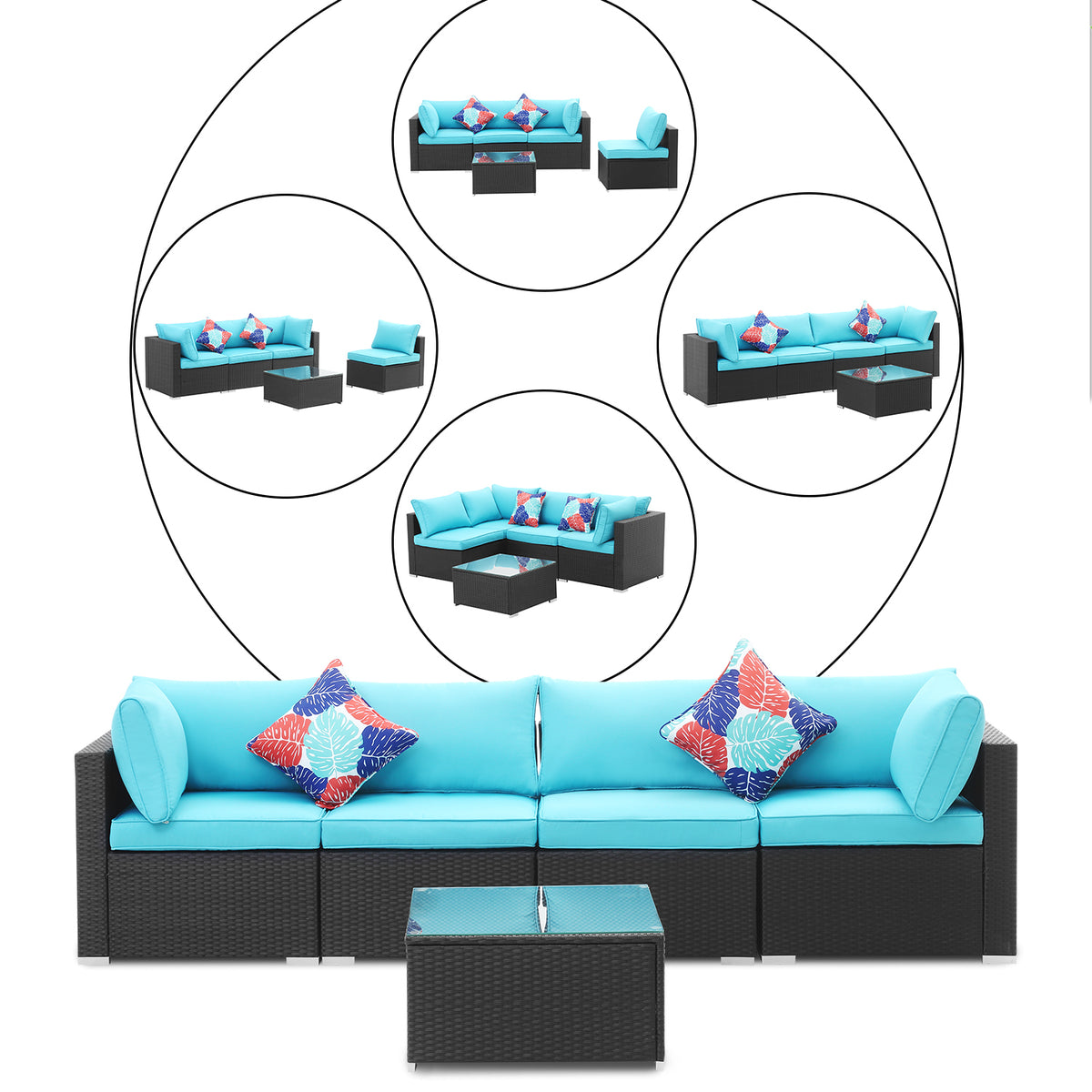 Blue 5 Pieces Outdoor Patio Conversation Sofa Set I30287