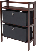 Antique Walnut/Black 3-PC Folding Bookcase with Fabric Basket I308224