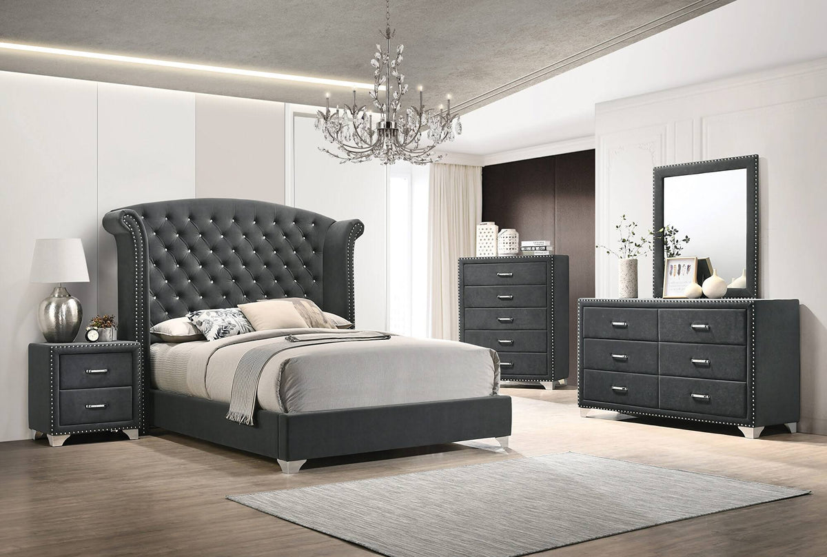 Grey Queen Wingback Upholstered Bed C84022