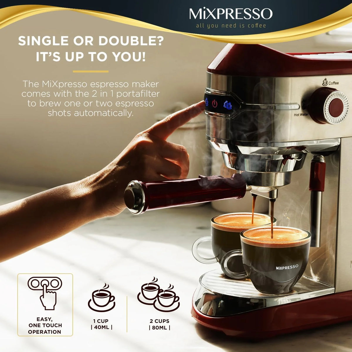 Automatic Espresso Machine with Milk Frother 15-Bar, 37-Oz Red X842