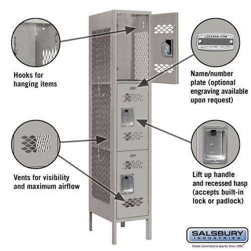 Triple Tier Vented Metal Locker K24885