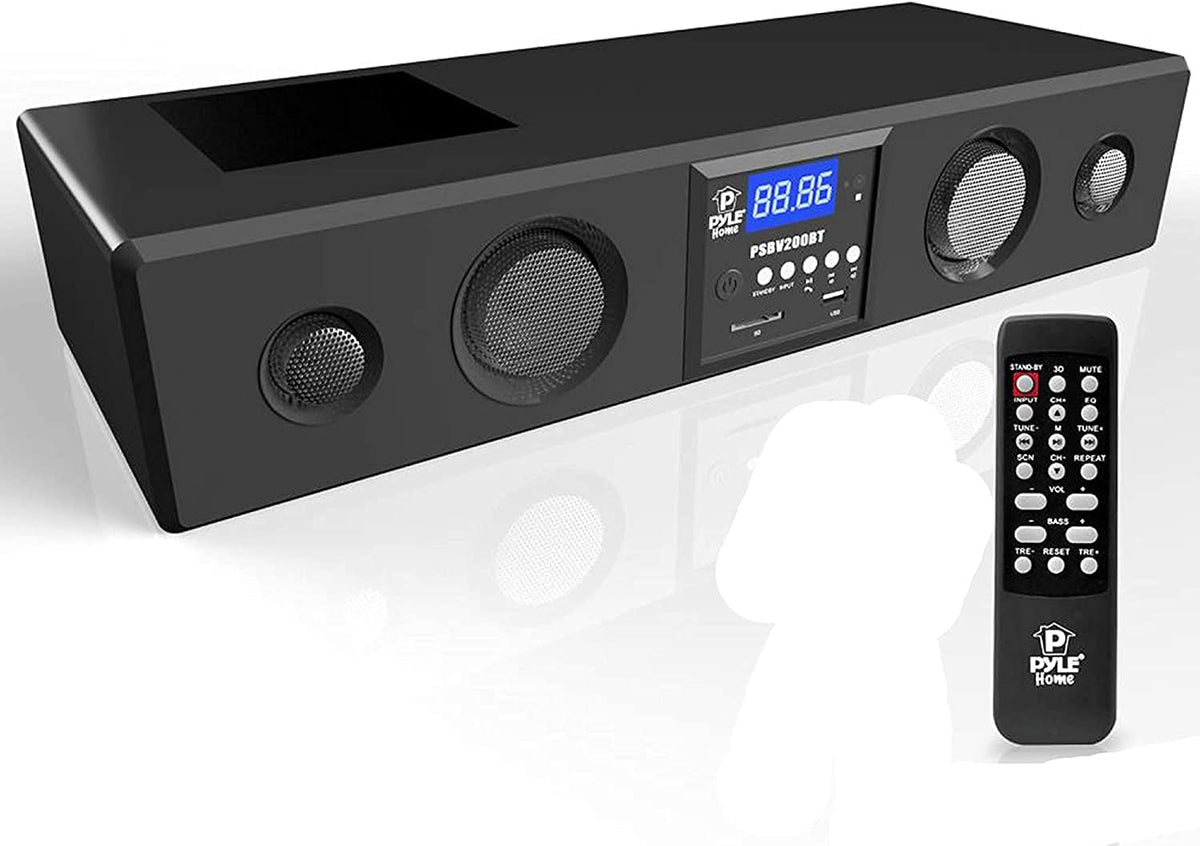 Pyle Wave Base Sound Bar with Bluetooth for TV Tabletop Digital Audio Speaker System with Remote Control, Inputs AUX, Optical in, USB - PSBV110B D6508