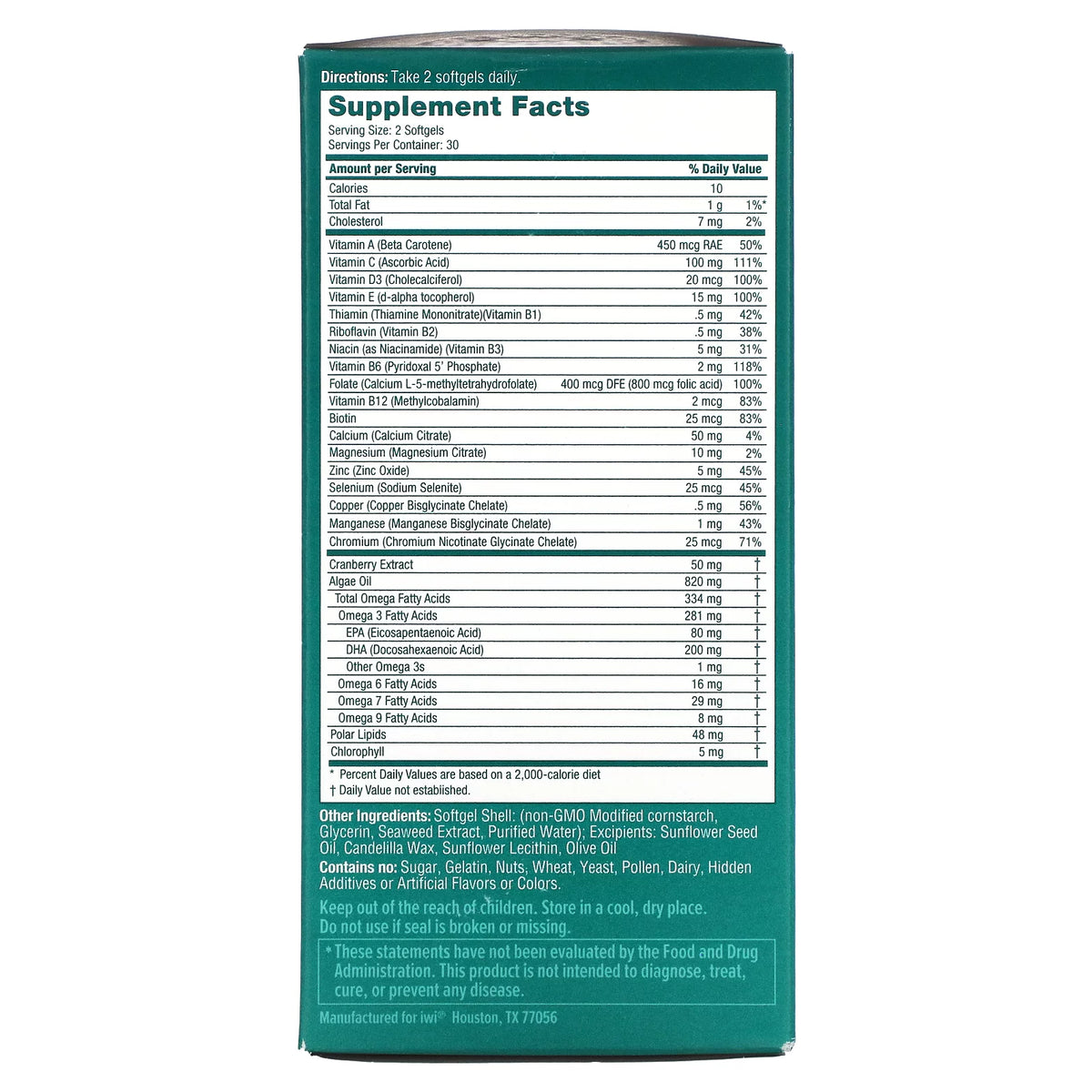 Women's Multivitamin + Vegan Algae Omega-3 30 Day Supply Y99806