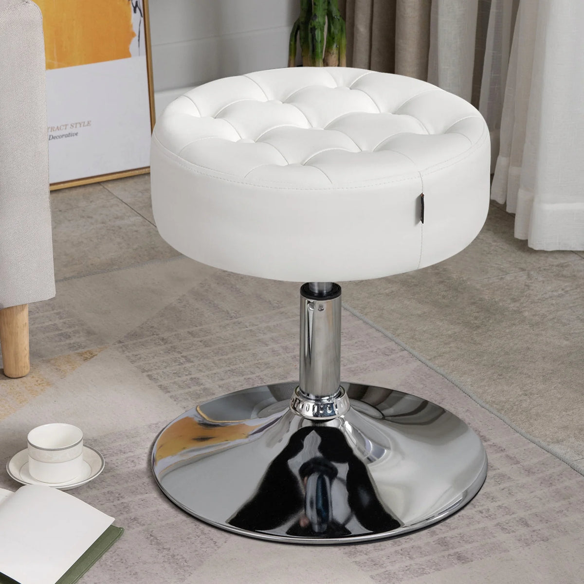 Adjustable Vanity Stool White Metal Frame U25153
