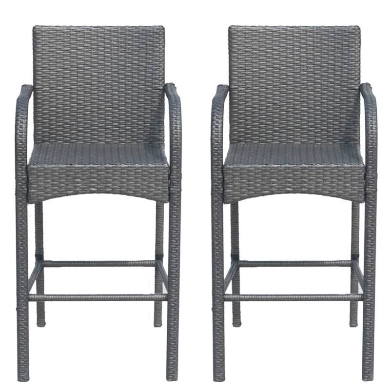 Gray Wicker Barstool Chair (Set of 2) E8886