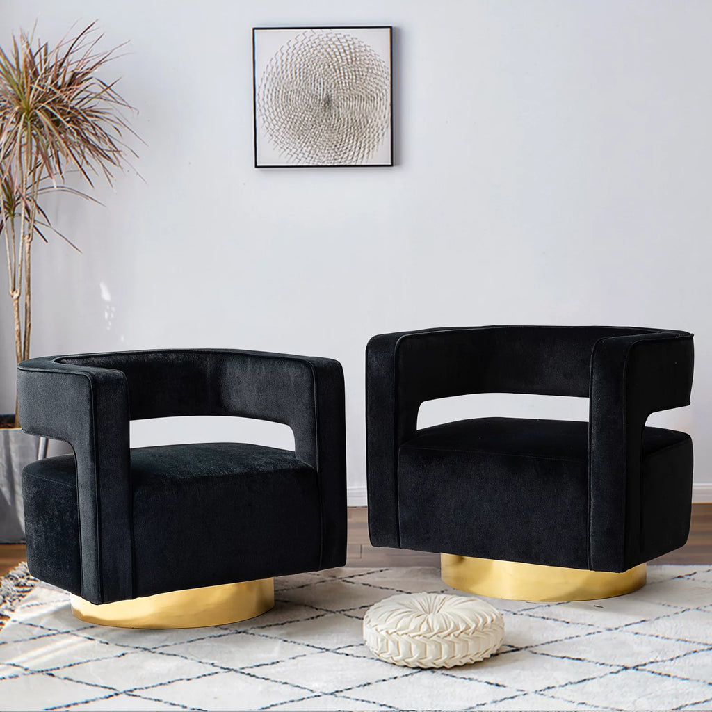 Black Velvet Swivel Barrel Chair Set of 2 U43975