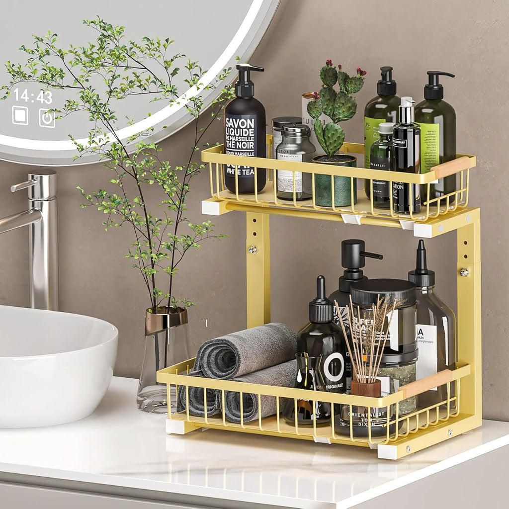 2 Pack Height Adjustable 2 Tier Pull Out Metal Under Sink Organizer V503418