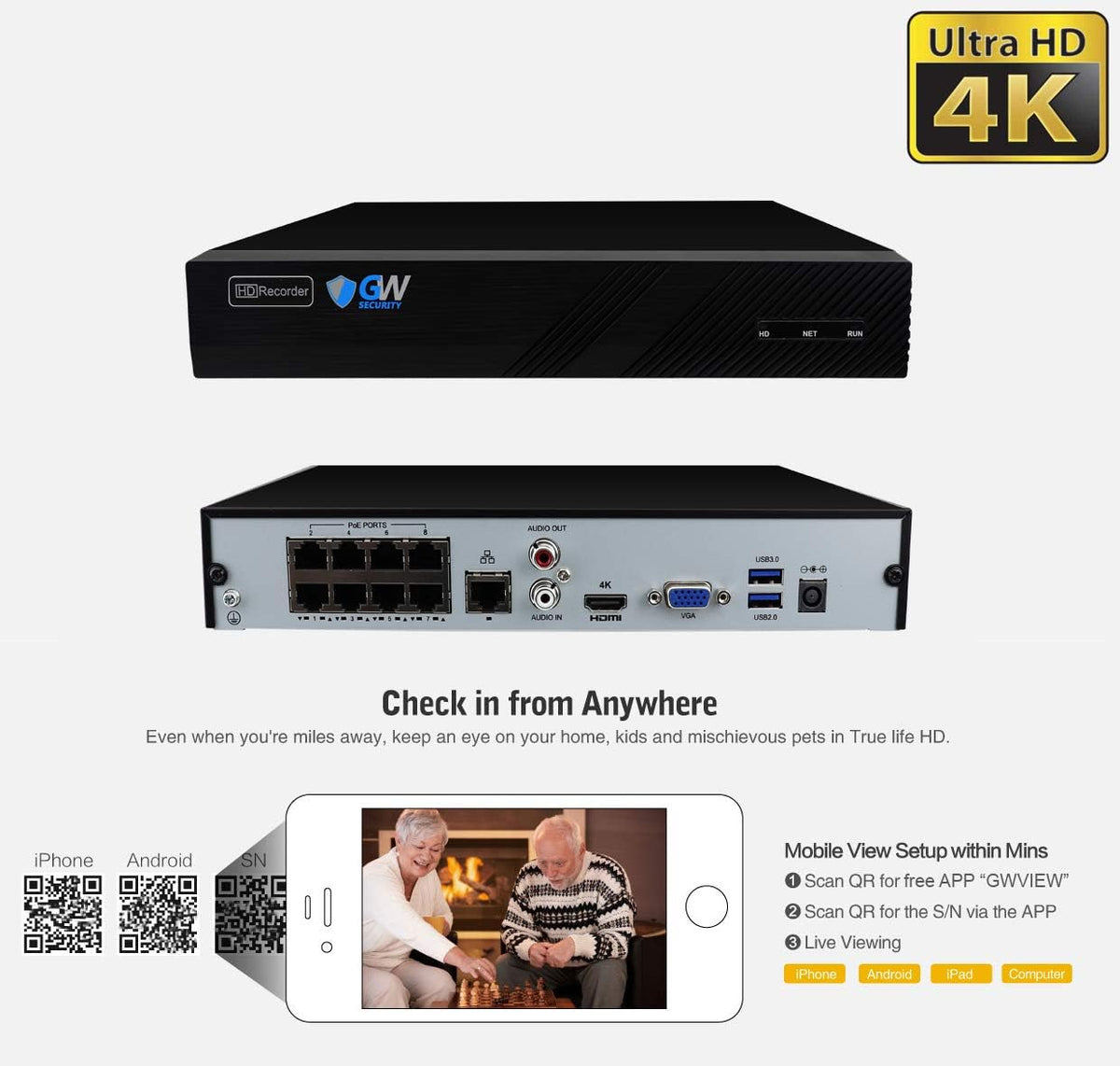 8 Channel 4K PoE Security Camera System with 4 Cameras U750