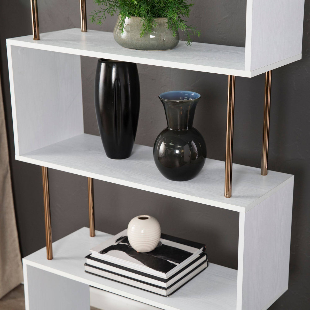 White and Champagne 4 Shelf Bookcase Y168