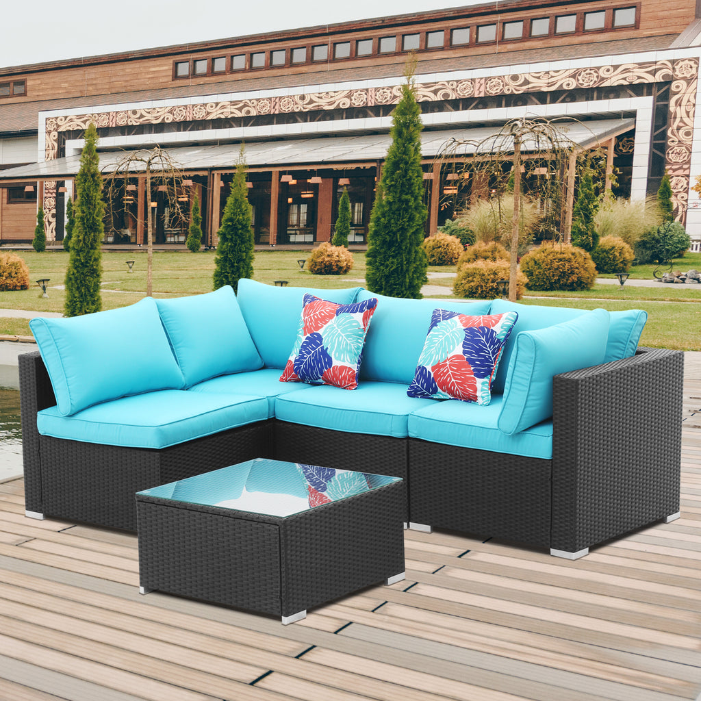 Blue 5 Pieces Outdoor Patio Conversation Sofa Set I30287
