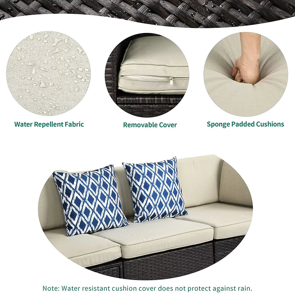 7 Piece PE Rattan Wicker Sectional Sofa Set with Table Cushions I250106