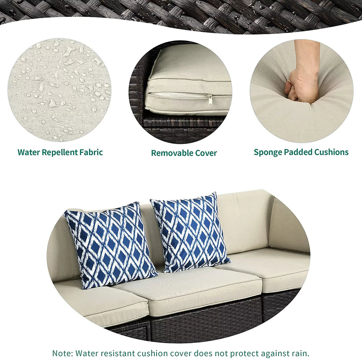 7 Piece PE Rattan Wicker Sectional Sofa Set with Table Cushions I250106