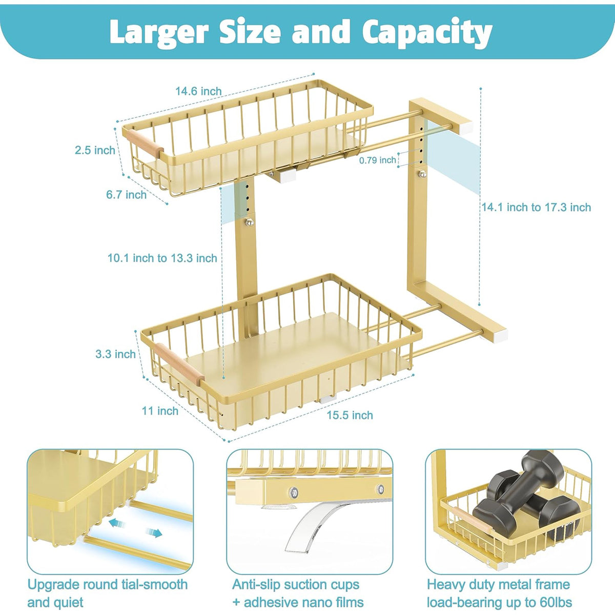 2 Pack Height Adjustable 2 Tier Pull Out Metal Under Sink Organizer V503418