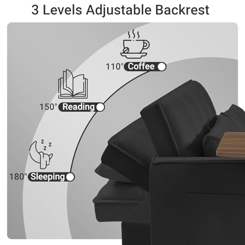 Black Velvet Convertible Sleeper Sofa Bed with 2 Pillows T60786