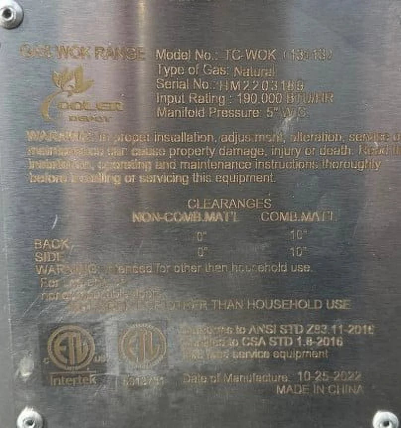 2 Ring Chinese Wok Range Natural Gas D69604