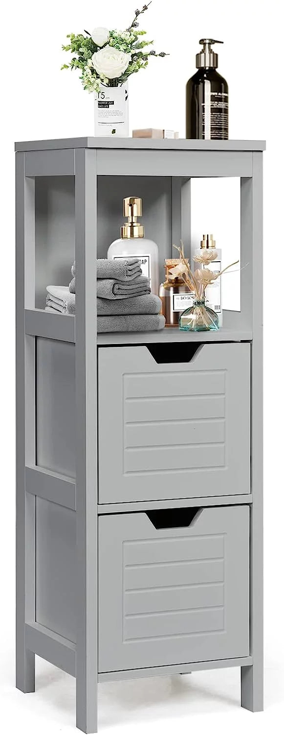 Bathroom Storage Cabinet, Freestanding Wooden Side Storage Cabinet with 2 Adjustable Drawers R9213