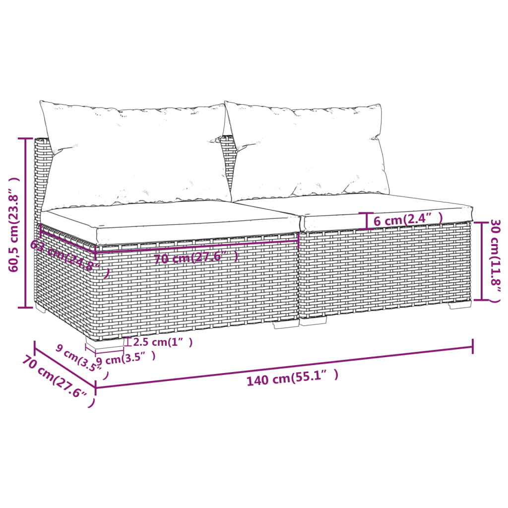 2 Piece Patio Furniture Set with Cushions Poly Rattan Black S8675