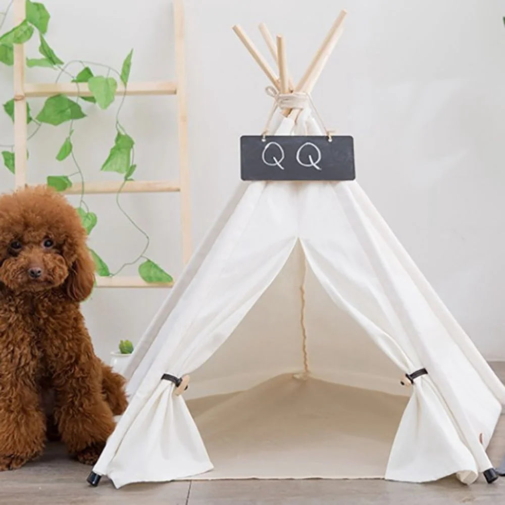 Canvas Wooden Pet House Dog Cat Bed V61116