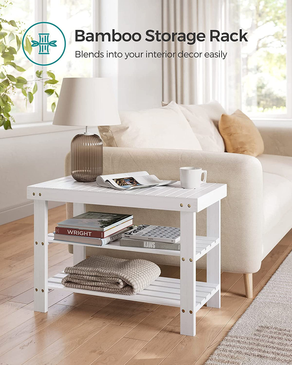White 3-Tier Bamboo Shoe Rack Bench G220785