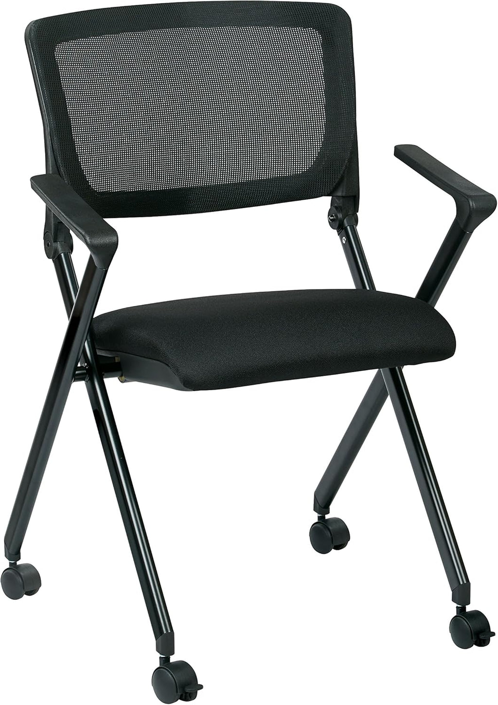 Black Mesh Back Folding Nesting Chair with Padded Fabric Seat and Casters, 2-Pack A189