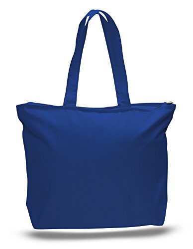 6 Pack Large Canvas Tote Bag with Zippered Closure E66457