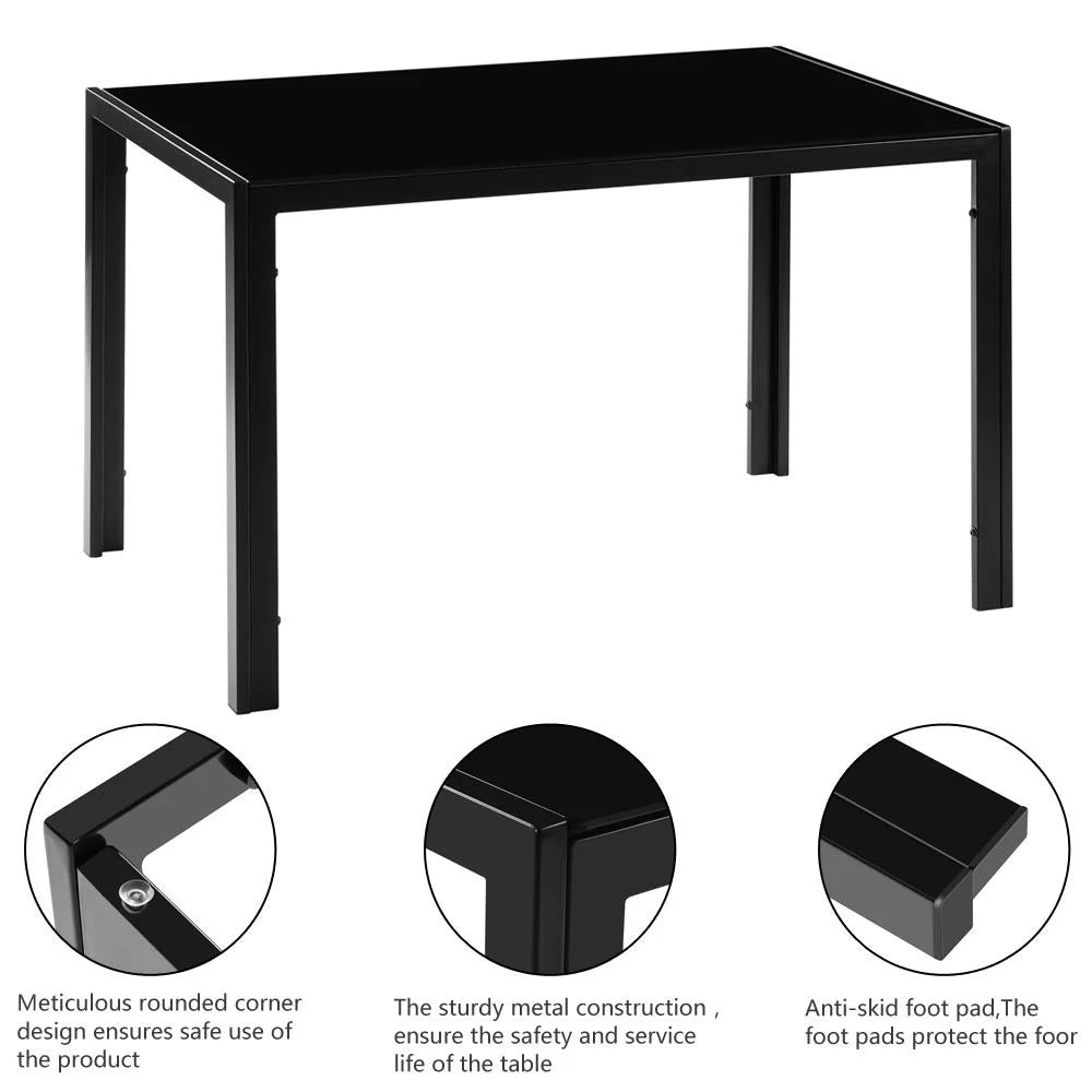 7 Pcs Glass Dining Table Set with 6 Chairs, Black R6536