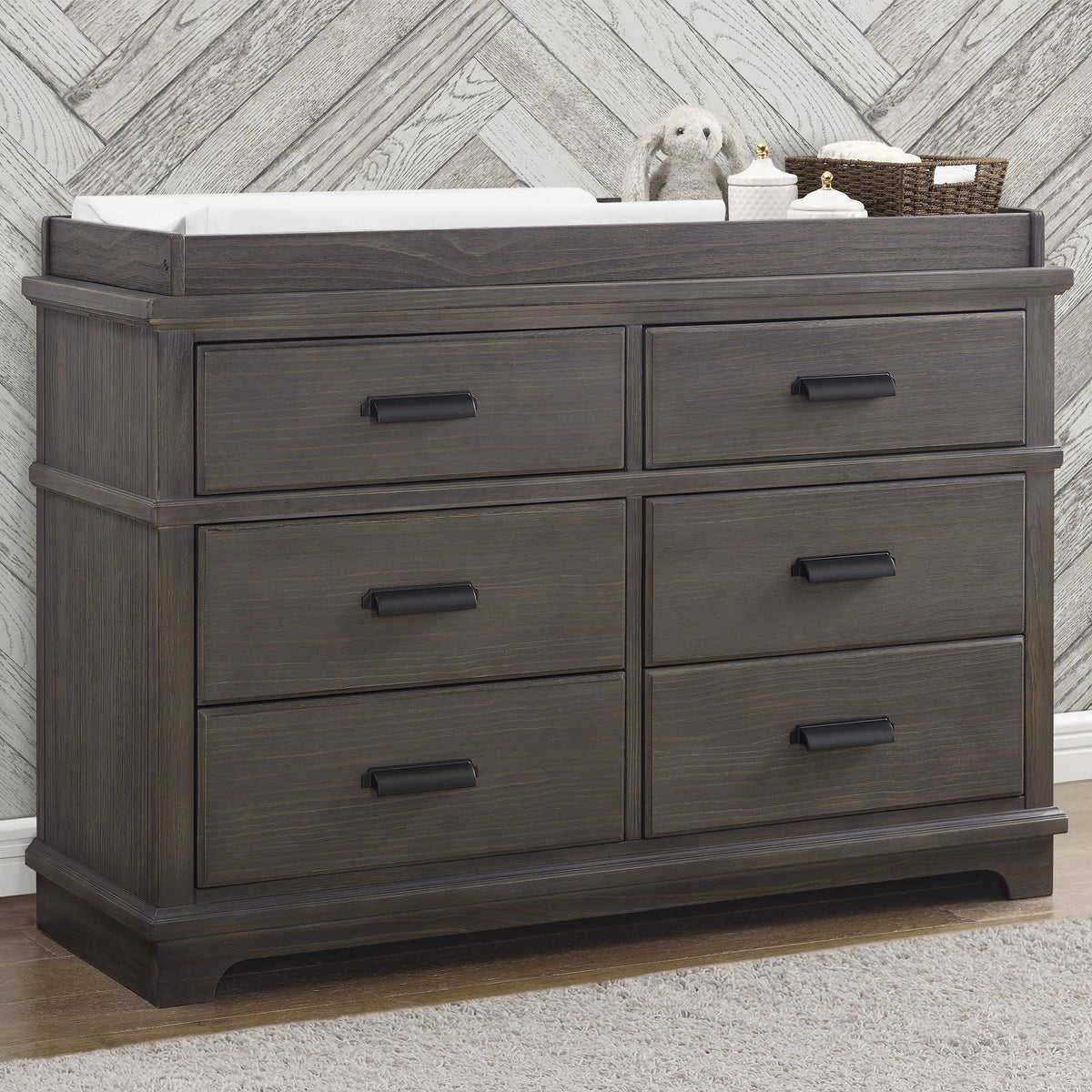6 Drawer Dresser with Changing Top Rustic Grey R770