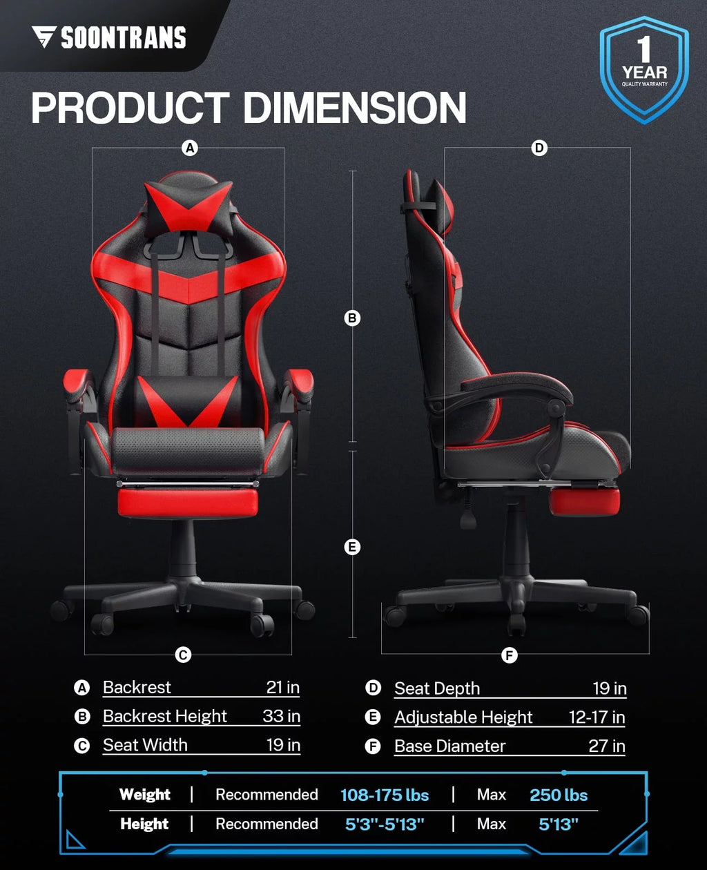 Red Ergonomic Gaming Office Chair with Footrest P672784