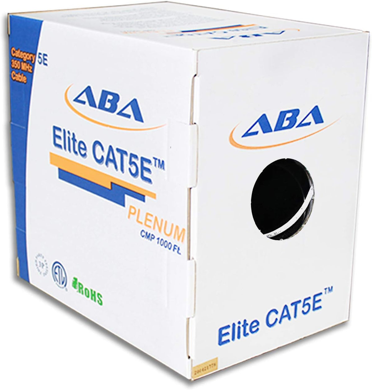 CAT5E Plenum Ethernet Cable 1000ft UTP 24AWG Solid Bare Copper Yellow R963397