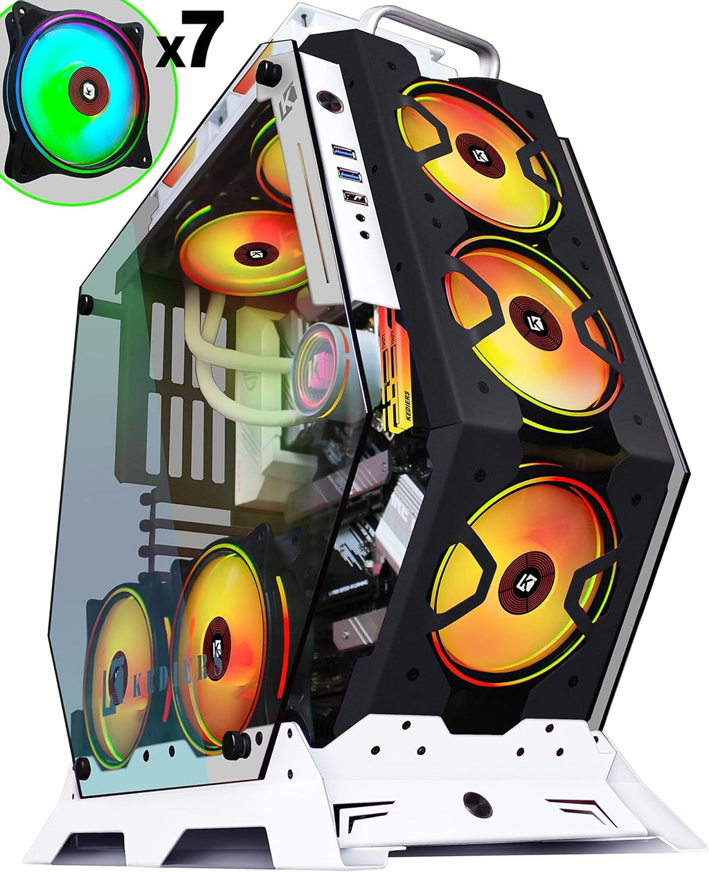 ATX Tower Tempered Glass PC Case with 7 RGB Fans A517