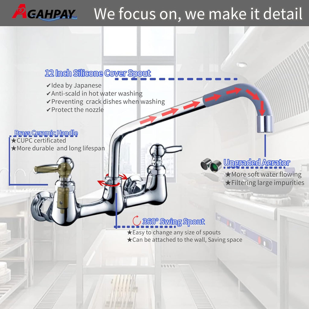 Wall Mount Commercial Sink Faucet with 8 Inch Center N54657