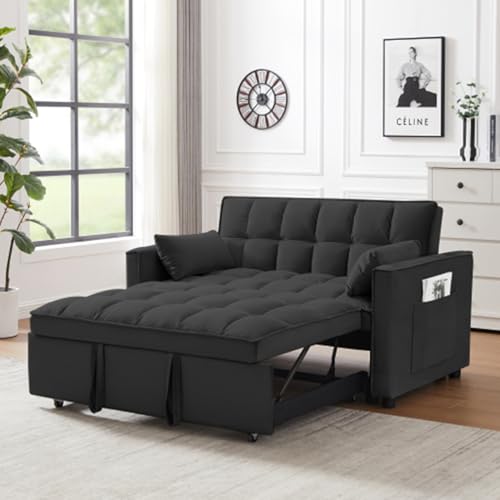 Pink Fabric Convertible Sleeper Sofa Bed with Toss Pillows F946