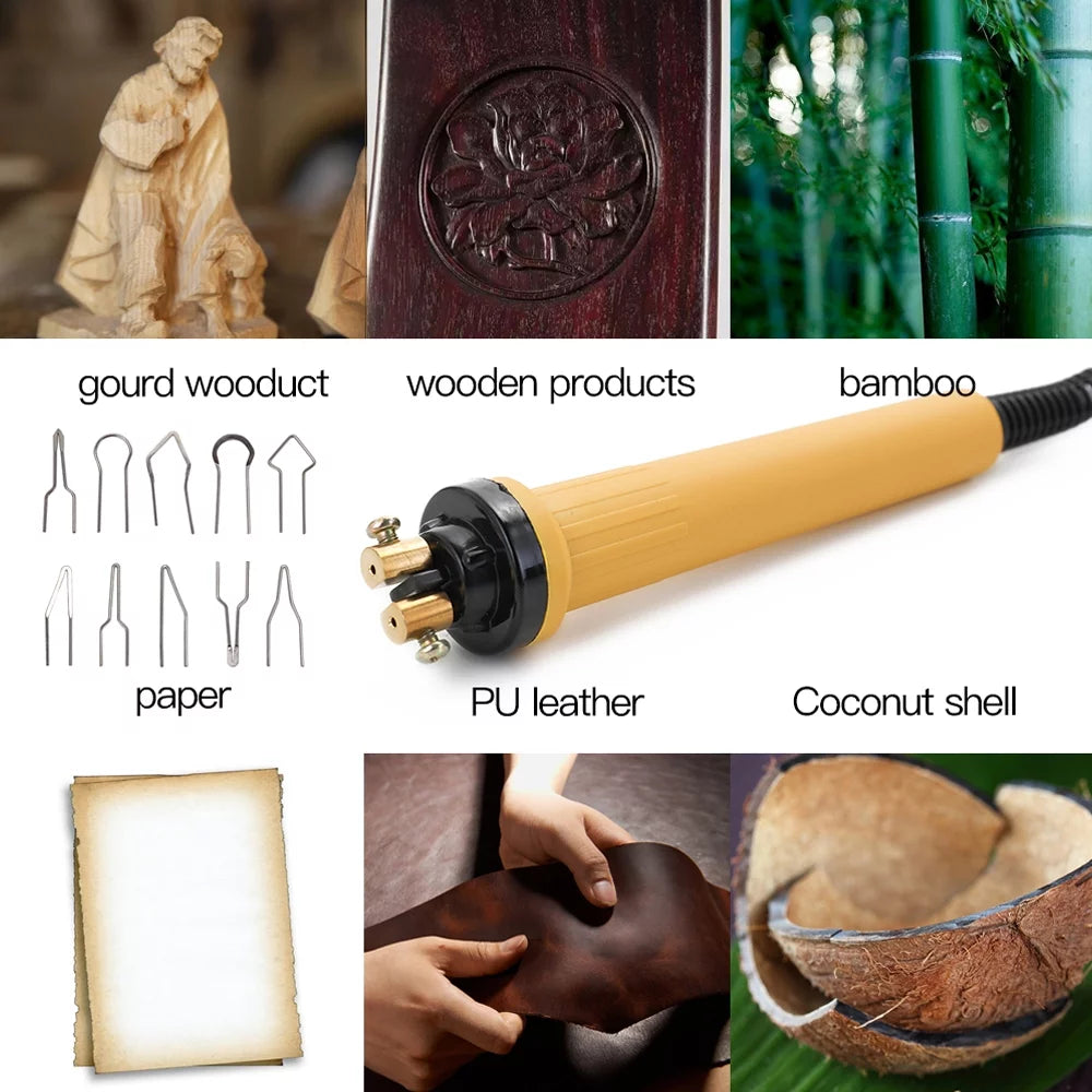 Wood Pyrography Pen Burning Tool Set With Welding Wire Adjustable Temperature H8112