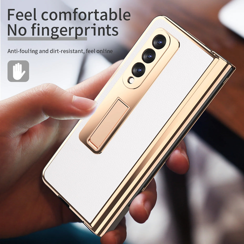 White PC + PU Leather Phone Case for Samsung Z Fold 3 5G E8674
