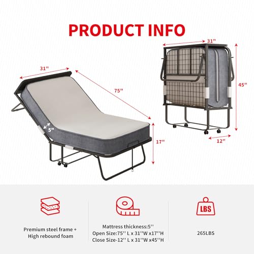 Twin Size Folding Bed with 4" Memory Foam Mattress & Metal Frame T896956