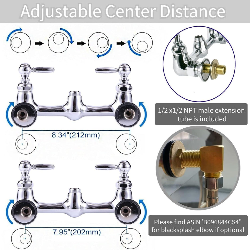 Wall Mount Commercial Sink Faucet with 8 Inch Center N54657
