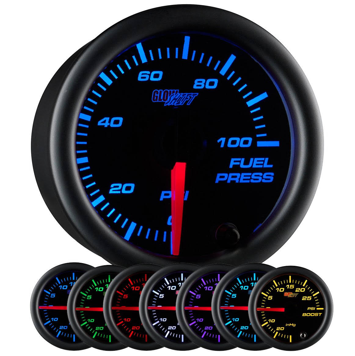 Black 7 Color 100 PSI Fuel Pressure Gauge Kit I295