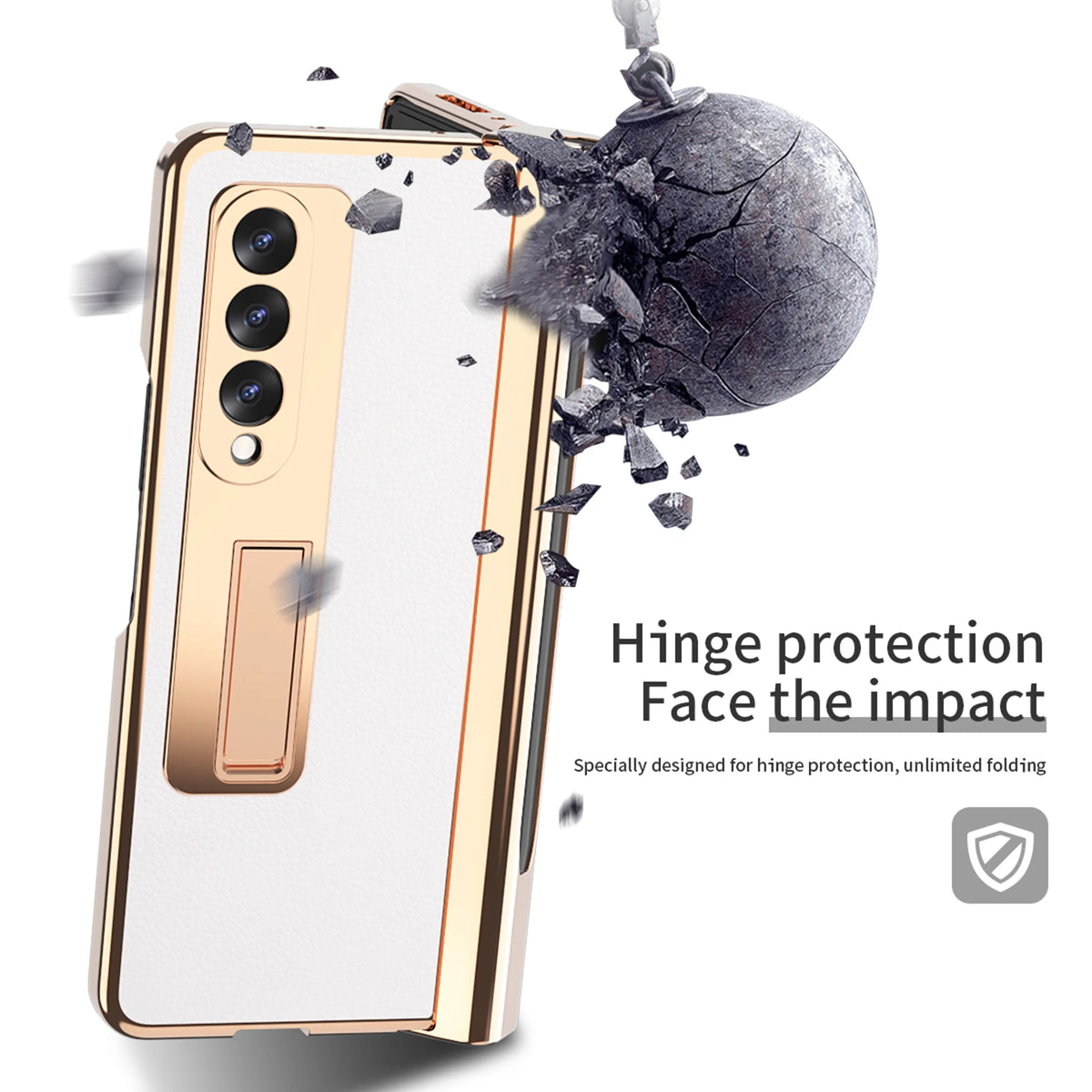White PC + PU Leather Phone Case for Samsung Z Fold 3 5G E8674