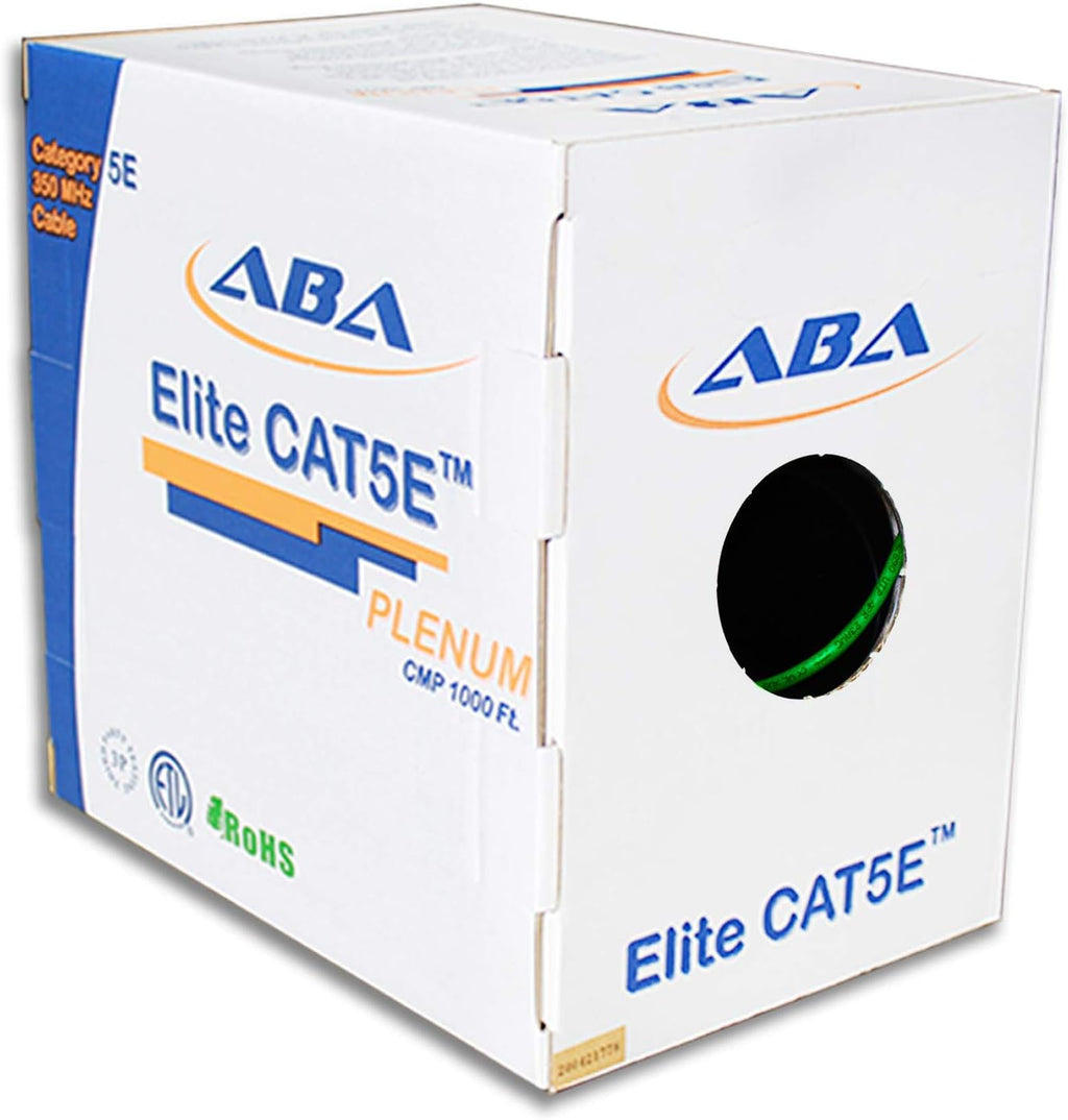 CAT5E Plenum Ethernet Cable 1000ft UTP 24AWG Solid Bare Copper Yellow R963397