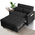 Black Velvet Convertible Sleeper Sofa Bed with 2 Pillows T60786