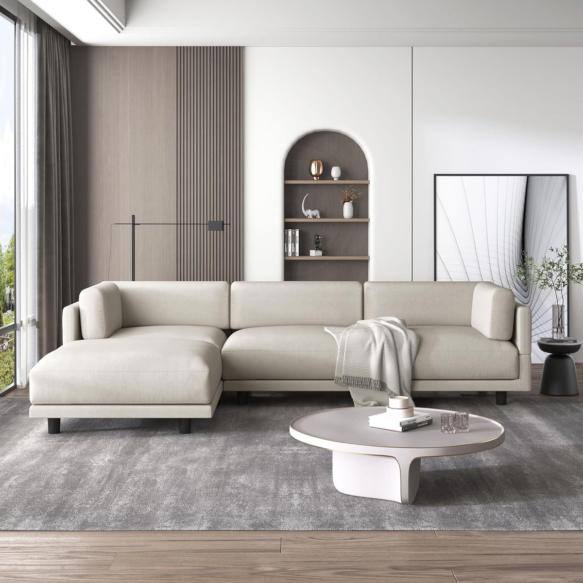 L Shaped Modular Sectional Sofa with Extra Wide Chaise and Polyester Blend Upholstery X5666