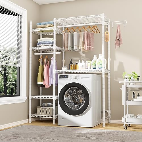 Over The Washer and Dryer Storage with 6 Shelves and 2 Hanger Rods, 47.2”W x 13.4”D x 77.4”H F1644