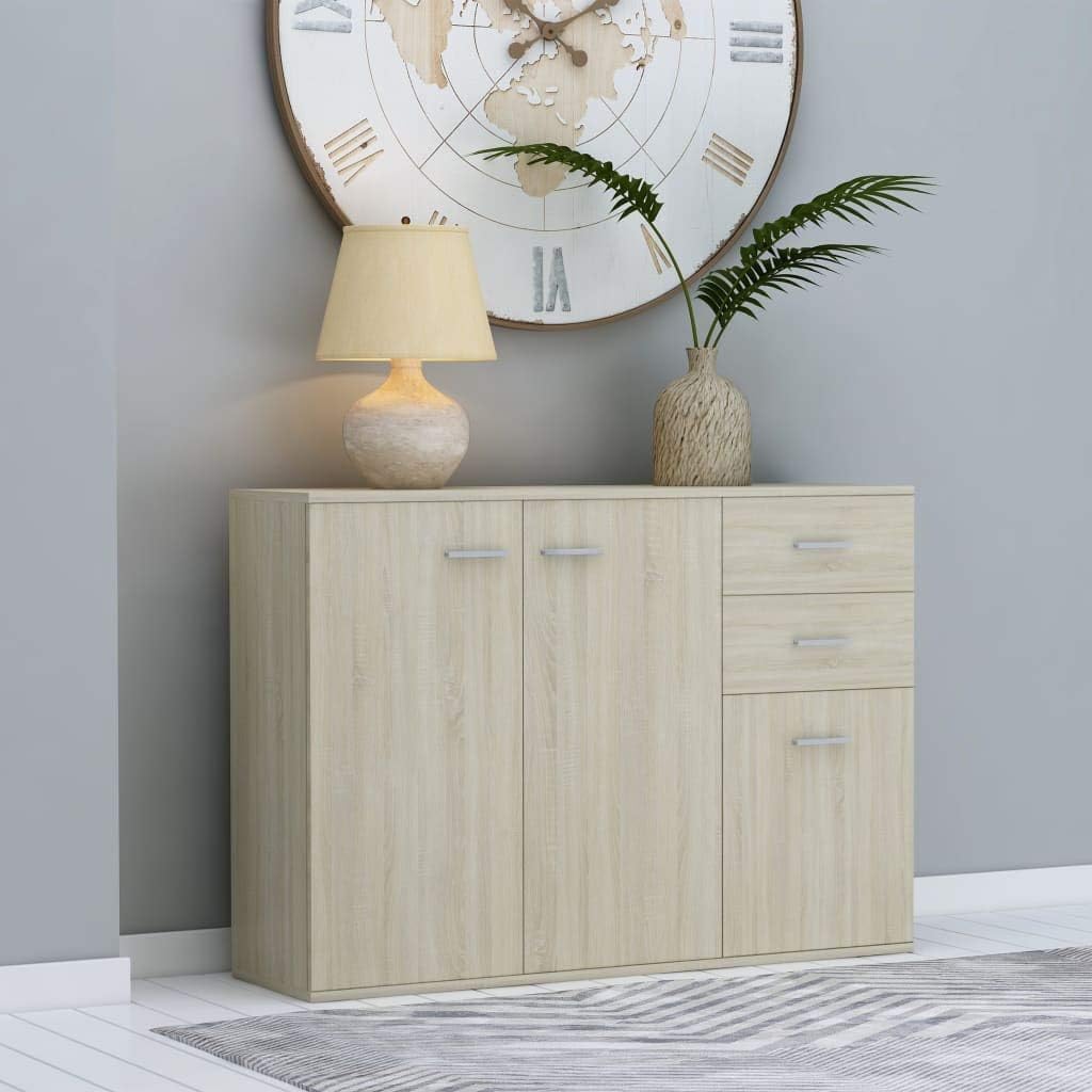 White Sideboard Buffet with 2 Doors and 3 Drawers J383573