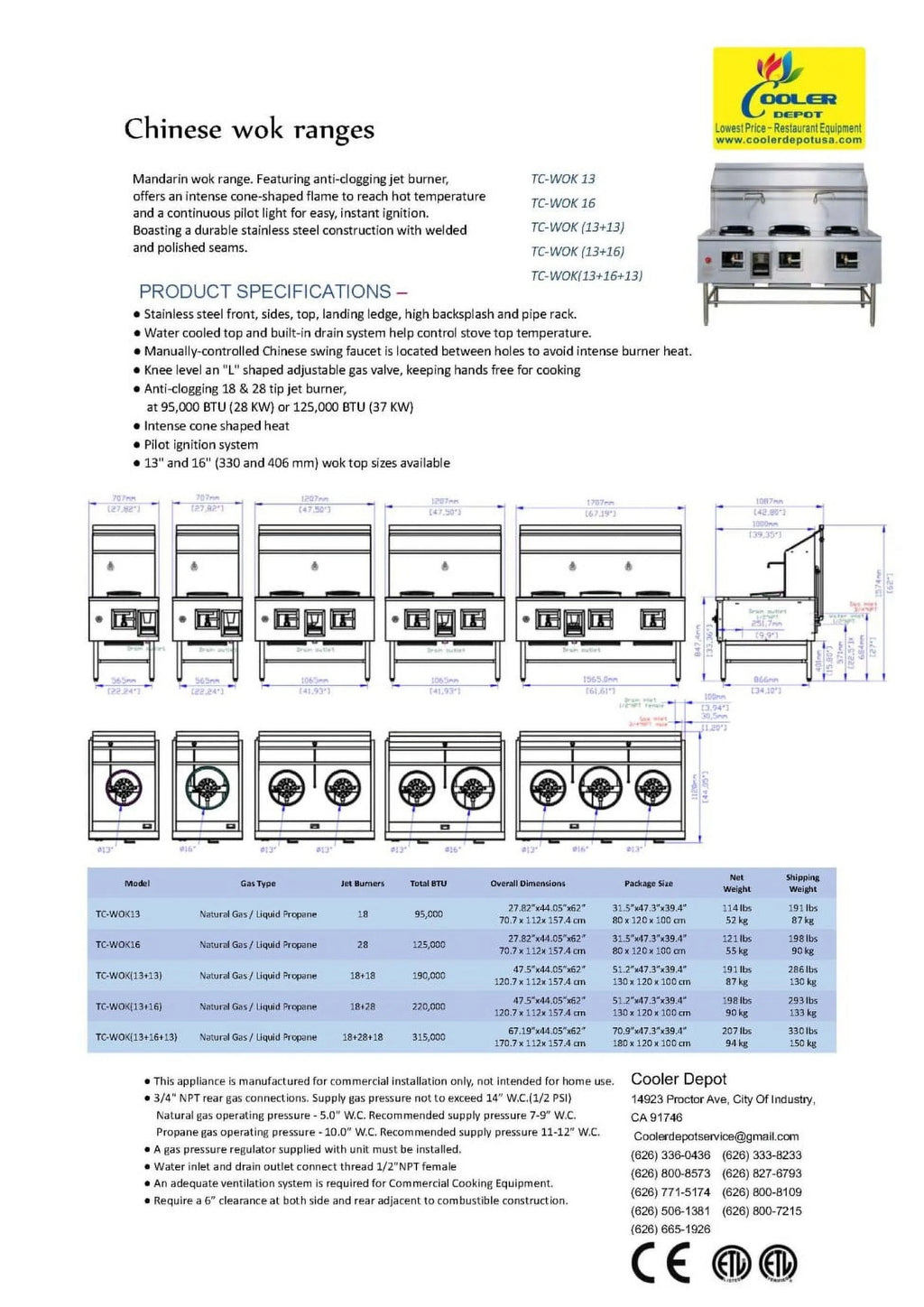 2 Ring Chinese Wok Range Natural Gas D69604