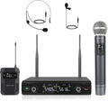 UHF Wireless Microphone System, 30 Adjustable Frequencies, Handheld/Bodypack/Headset/Lapel Mic Set with Case U235099