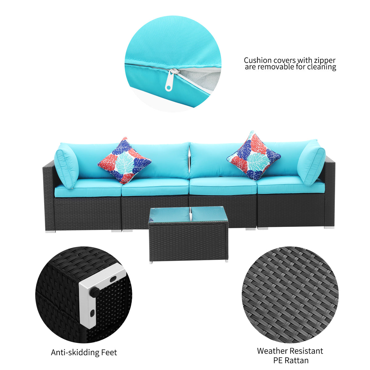Blue 5 Pieces Outdoor Patio Conversation Sofa Set I30287