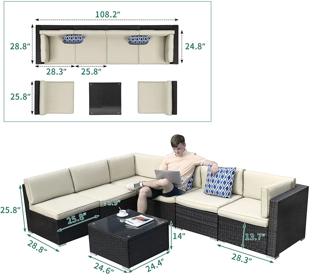 7 Piece PE Rattan Wicker Sectional Sofa Set with Table Cushions I250106