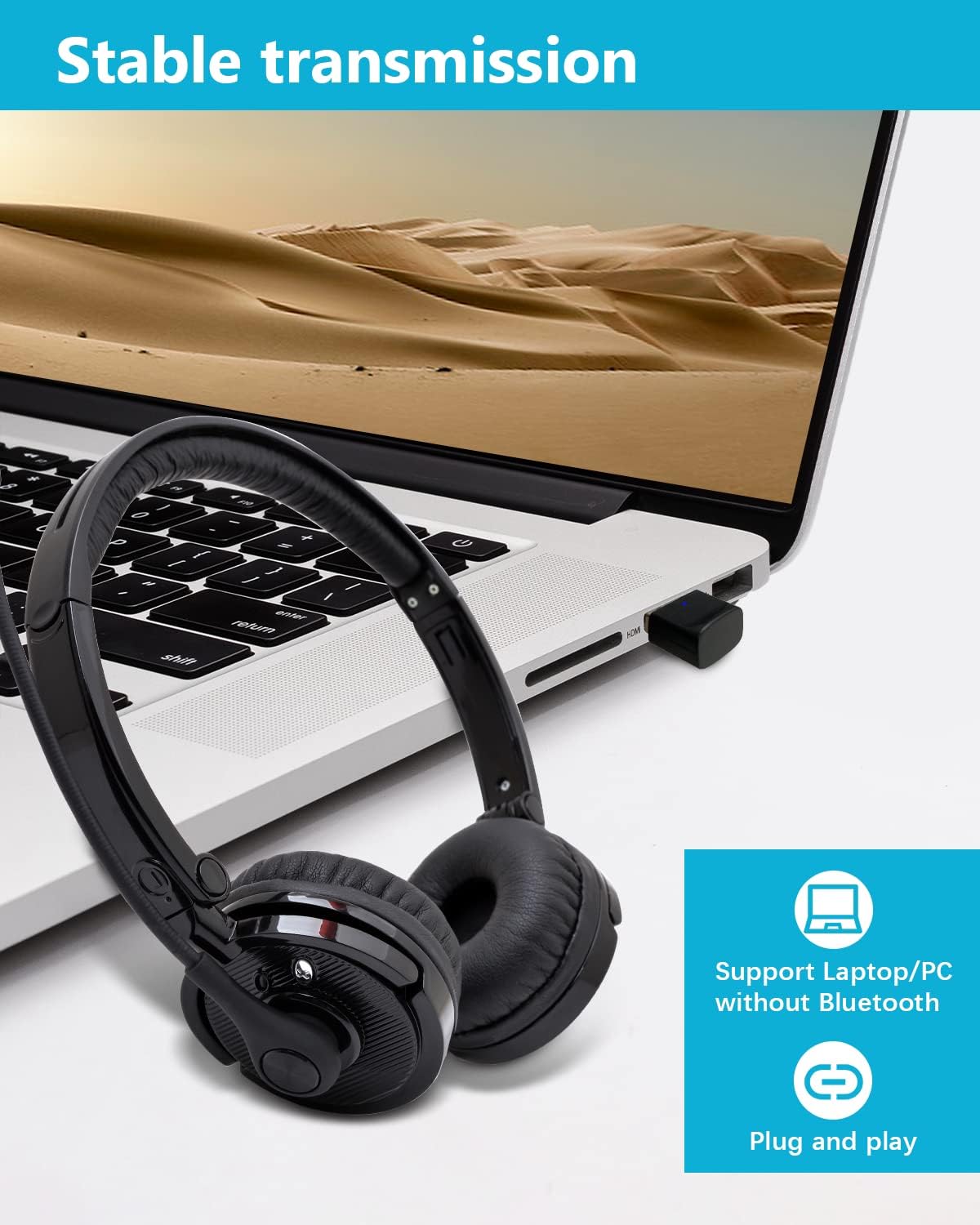 Pack of 2 Wireless Bluetooth Headset with Microphone USB Dongle Q6758